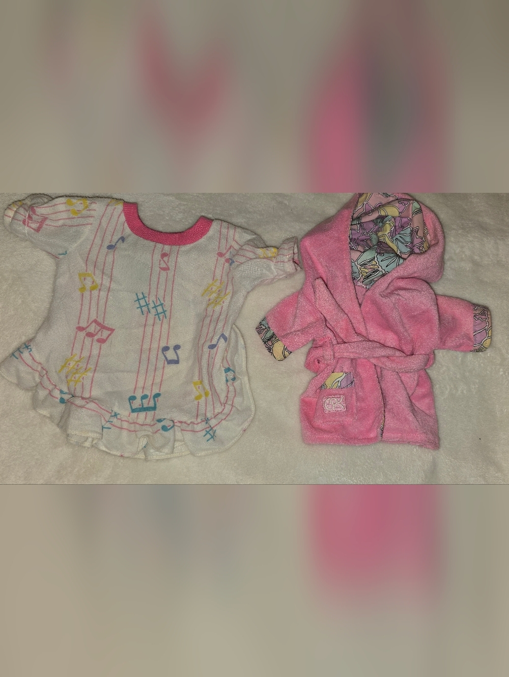 Vintage 1980s Cabbage Patch Kids Clothes Music Nightgown Hooded Pink Bath Robe